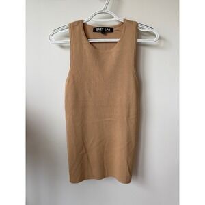 Grey Lab Camel Tan Ribbed Knit Scoop Neck Tank Top Large NWOT